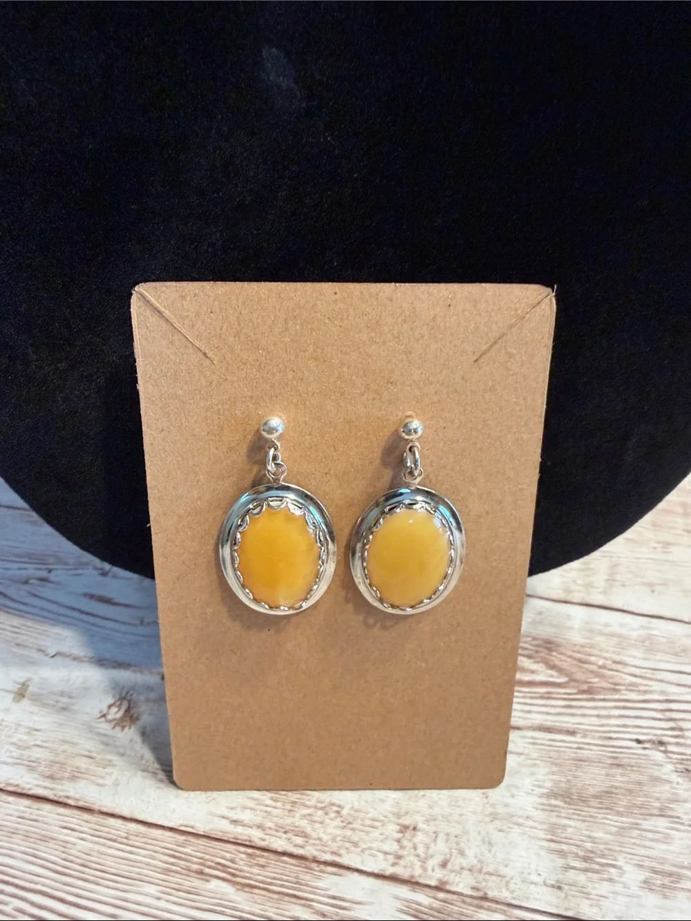Yellow Oval Drop Earrings - Silver-Tone Setting